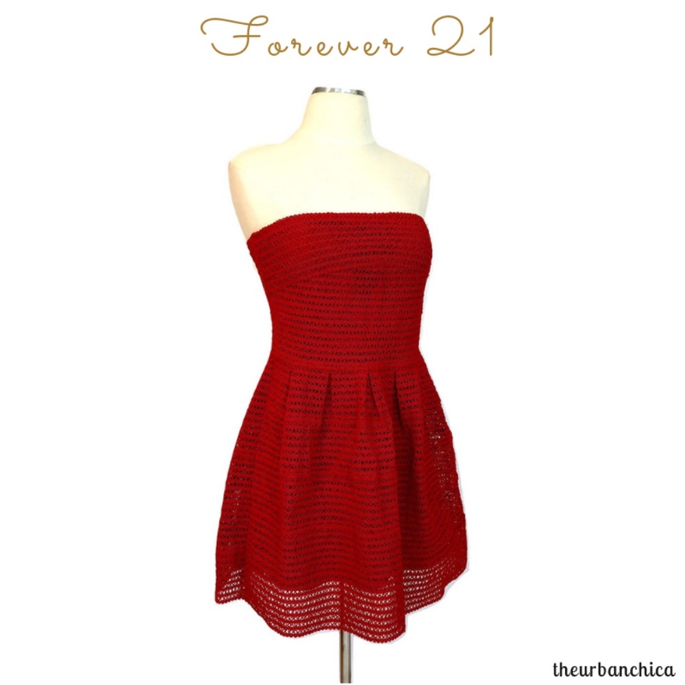 Forever 21 Red Eyelet Strapless Mini Dress